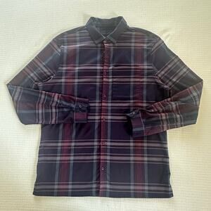 Lululemon Athletica Men's Masons Peak Flannel Shirt Burgundy Purple Plaid Size L